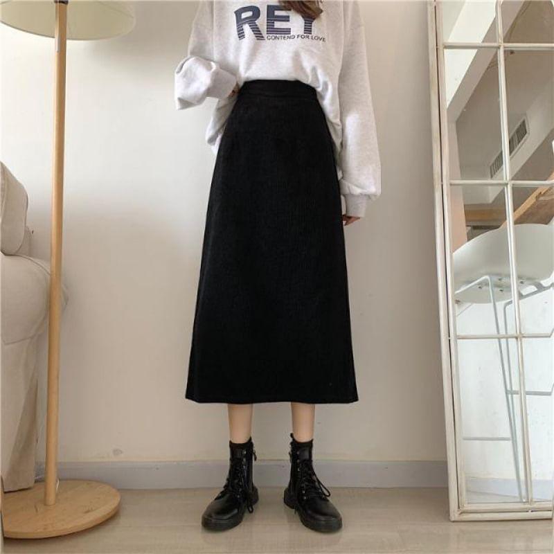 High Rise Plain Midi A-Line Skirt Product Image