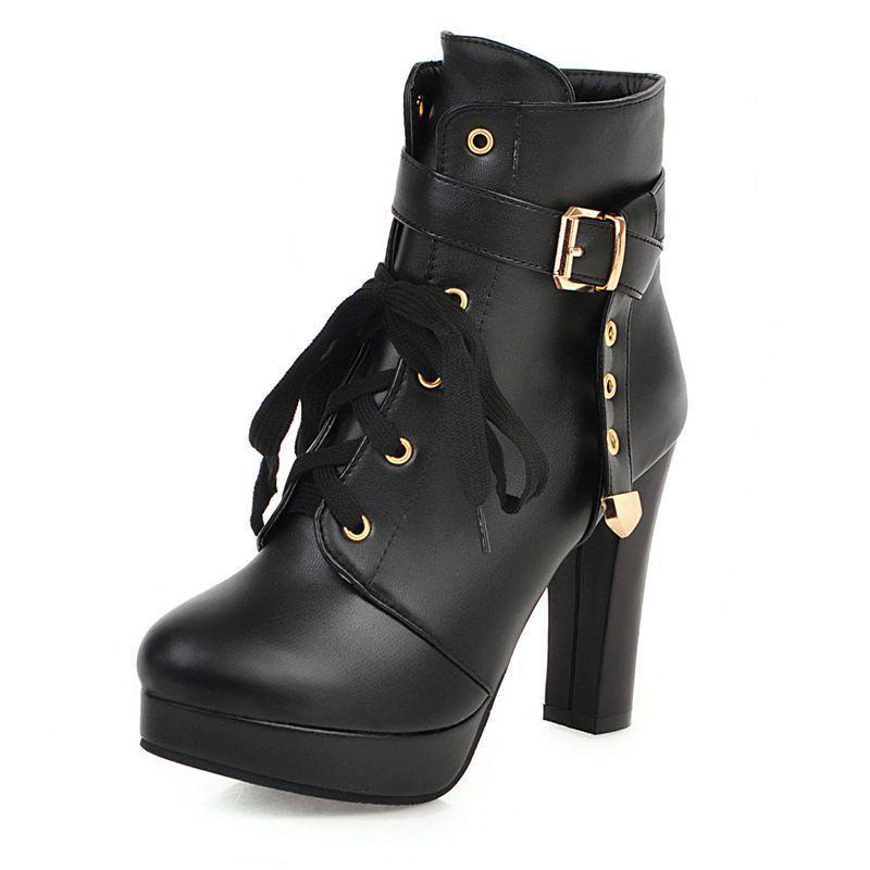 Platform Chunky-Heel Lace-Up Ankle Boots product image