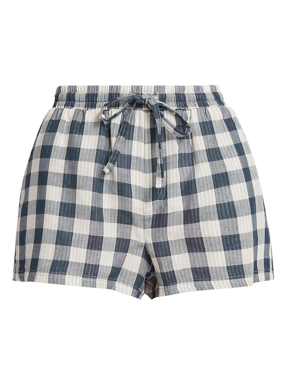 Womens Check Cotton Drawstring Shorts Product Image