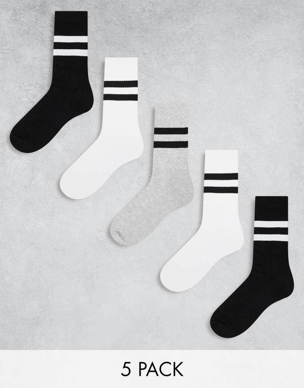 ASOS DESIGN 5 pack socks with stripes in multiple colors Product Image