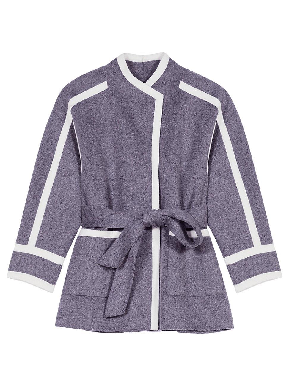 Maje Gicolora Contrast Trim Belted Coat Product Image