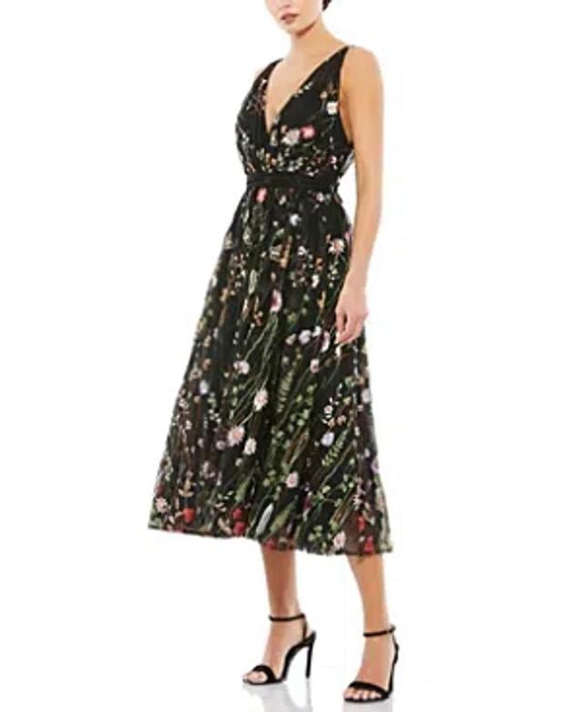 Women's Floral-embroidered Tulle Midi-dress In Black Multi Product Image