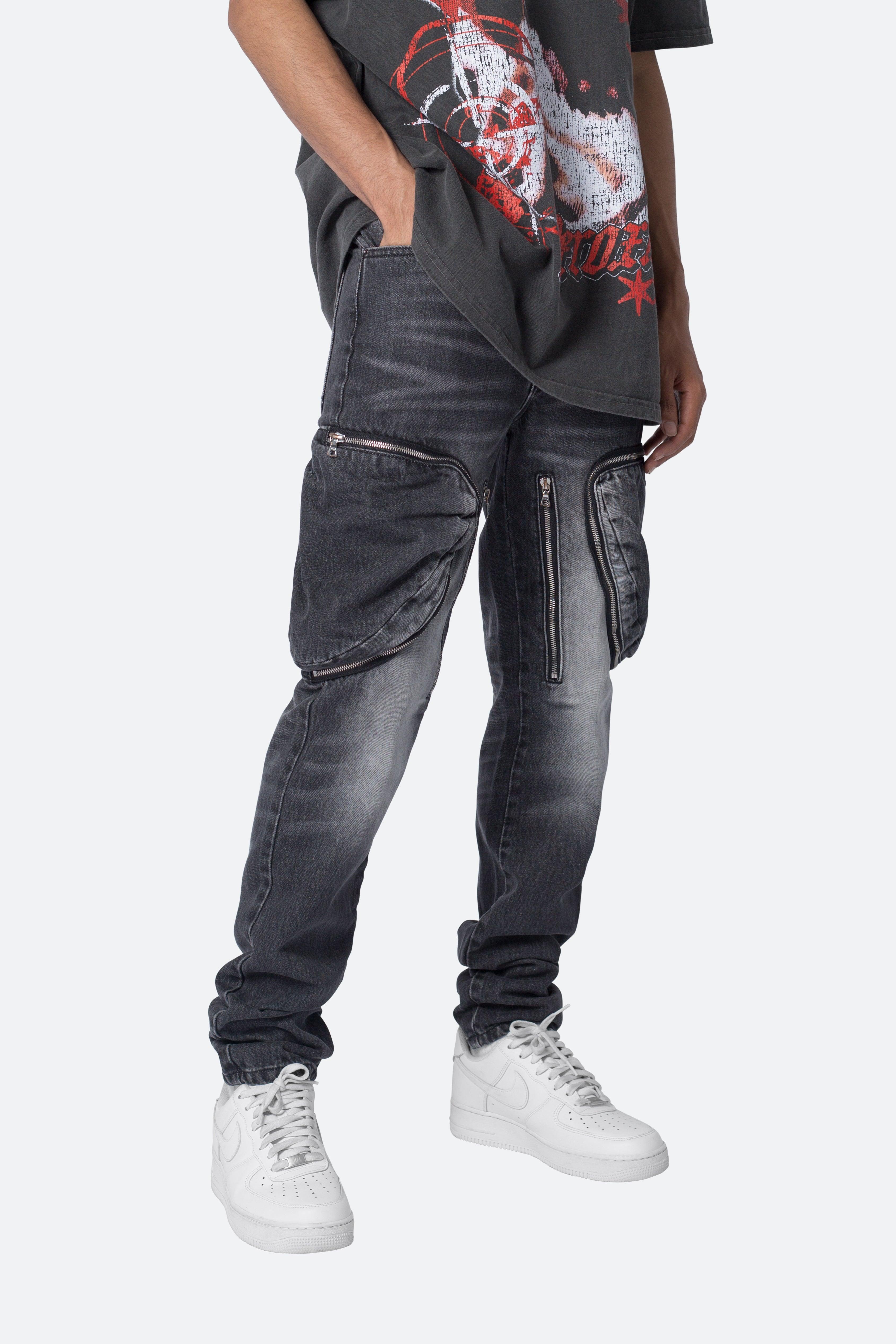 Zipper Inseam Cargo Denim - Washed Black Product Image