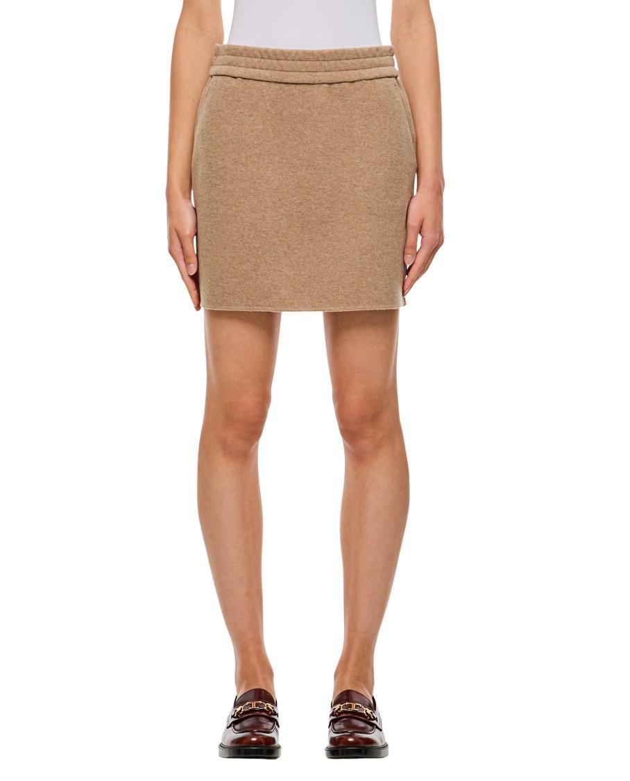 MAX MARA High-waisted Mini Skirt Side Pockets In Beige Product Image