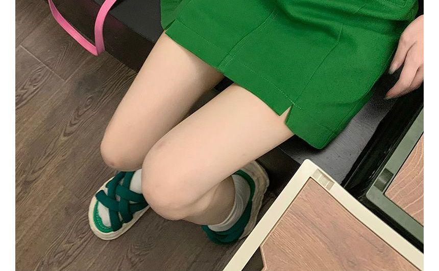 High-Waist Plain Cargo A-Line Mini Skirt Product Image