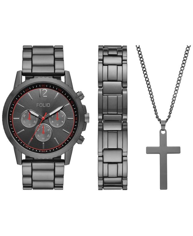 Folio Mens Three Hand Gunmetal Alloy Watch 36mm Gift Set - Gunmetal Product Image