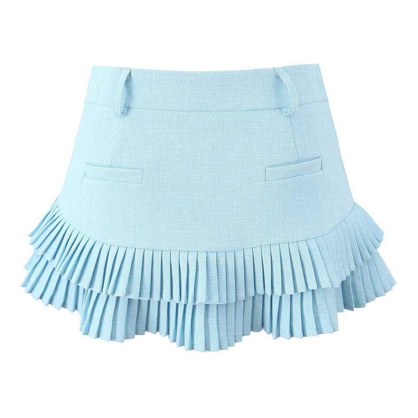 High Waist Plain Mini Pleated Skort Product Image