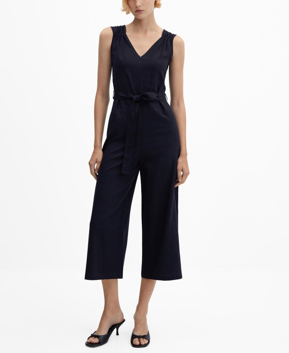 Mango Womens Belt Linen Jumpsuit Product Image