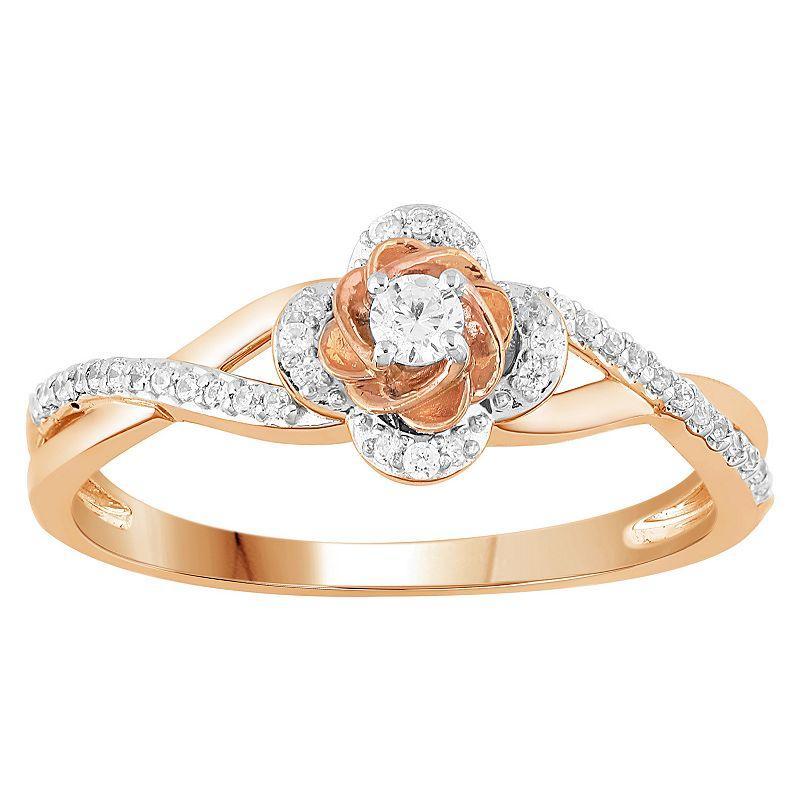 10k Rose Gold 1/5 ct. T.W. Diamond Flower Engagement Ring, Womens 10k Pink Product Image