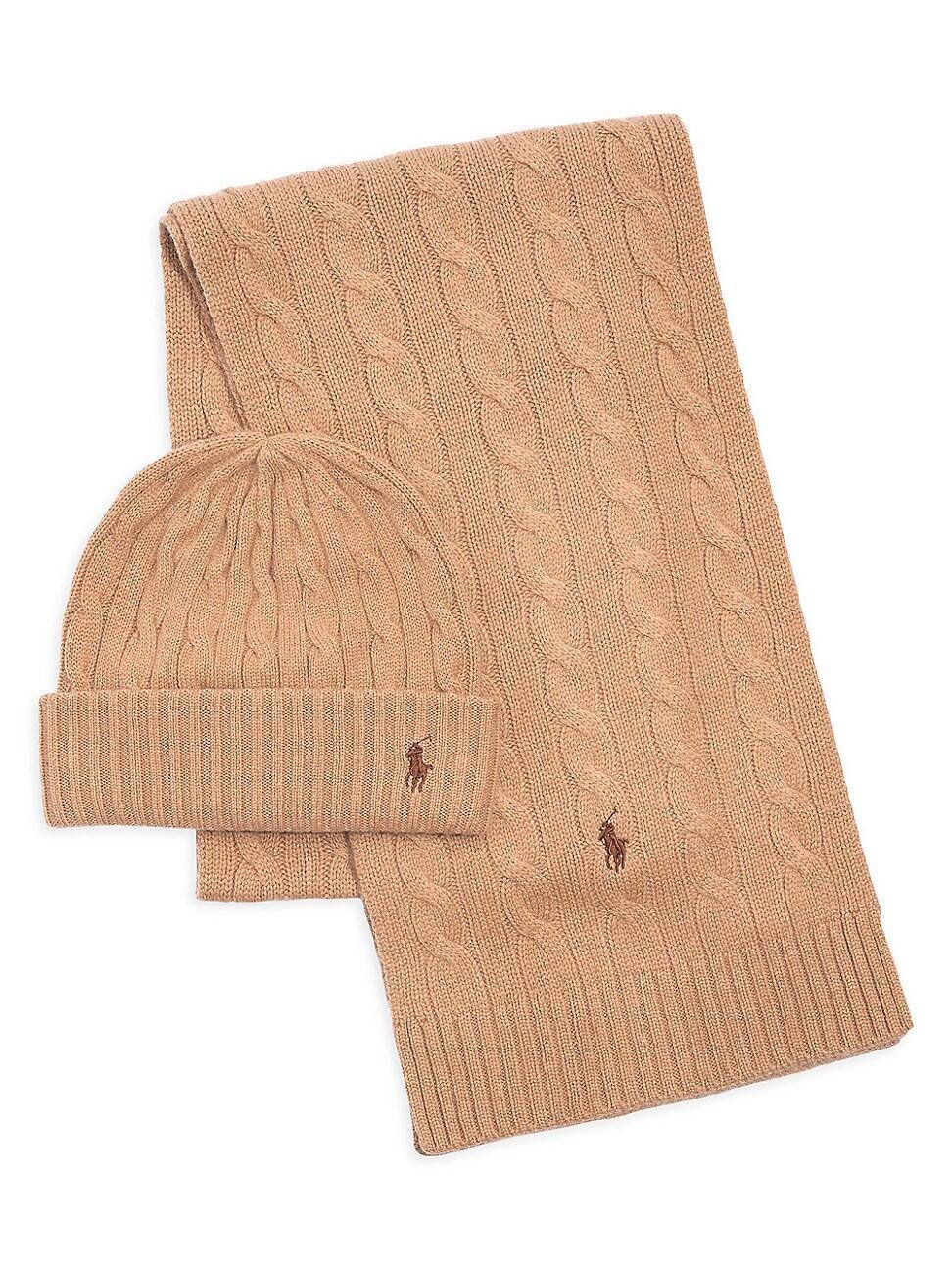 Mens Original Label 2-Piece Cashmere Cable-Knit Beanie & Scarf Set product image