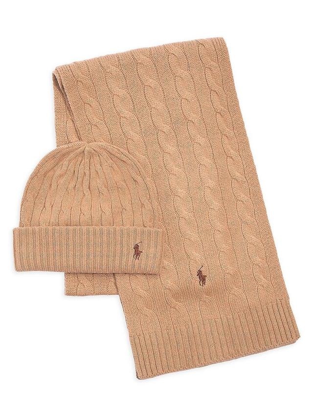 Mens Original Label 2-Piece Cashmere Cable-Knit Beanie & Scarf Set Product Image