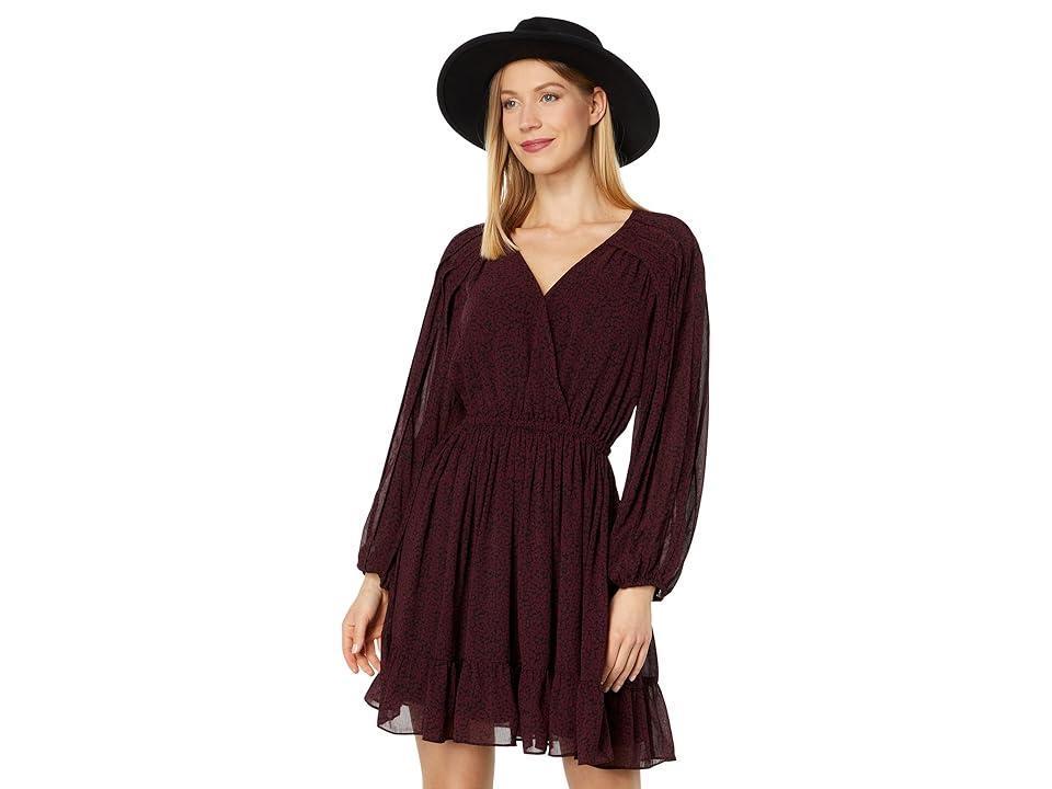 Madewell Starr - Pleated Sleeve V-Neck Retro Mini - Crinkle GGT (Cabernet) Women's Clothing Product Image