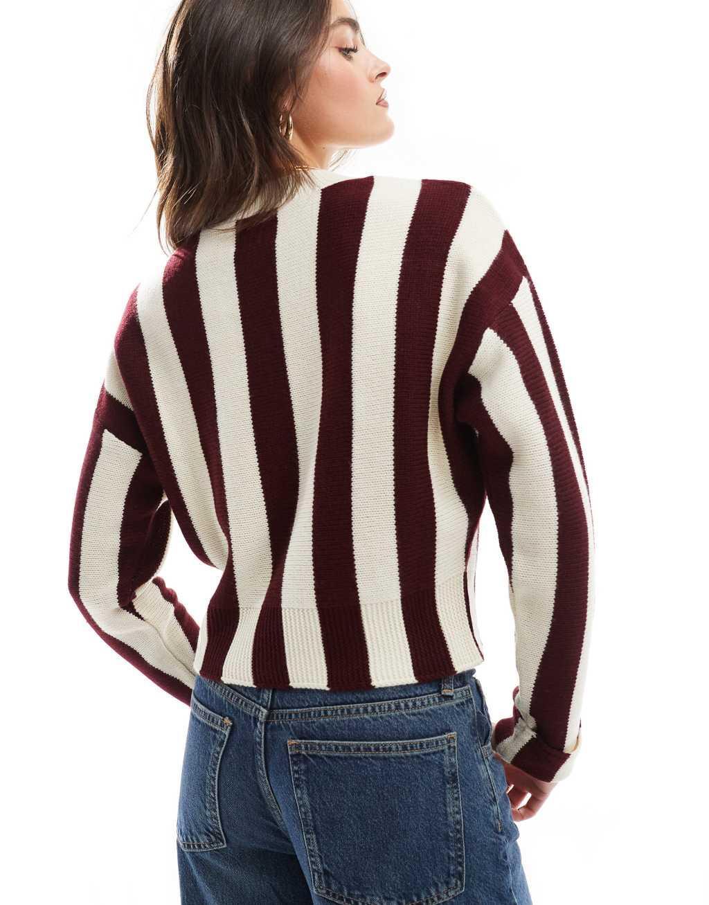 ASOS DESIGN knitted oversized sweater in wine stripe Product Image