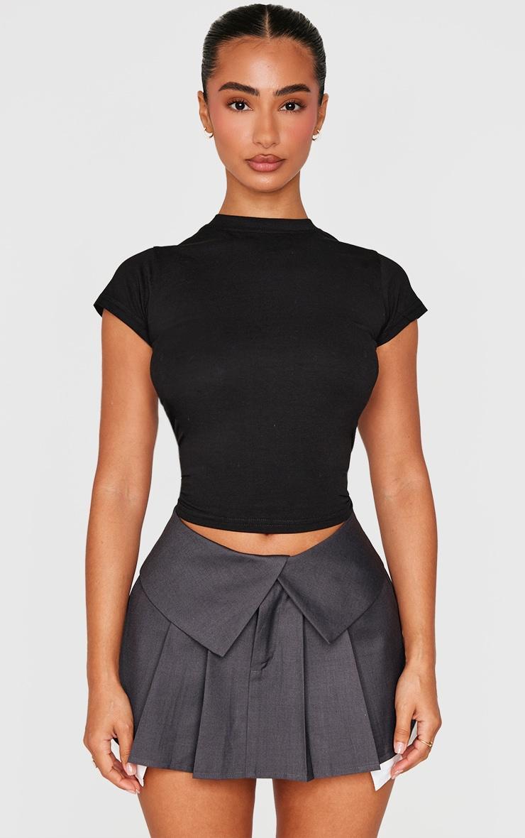 Petite Charcoal Tailored Woven Foldover Detail Mini Skirt Product Image