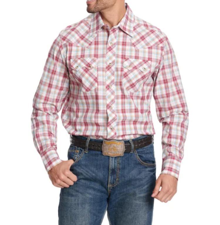 Wrangler Retro® Men's L/S Red/White Plaid Snap Shirt Product Image