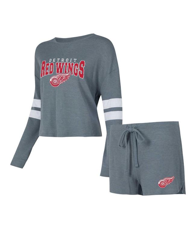 Womens Concepts Sport Charcoal Detroit Red Wings MeadowLong Sleeve T-Shirt & Shorts Sleep Set Product Image