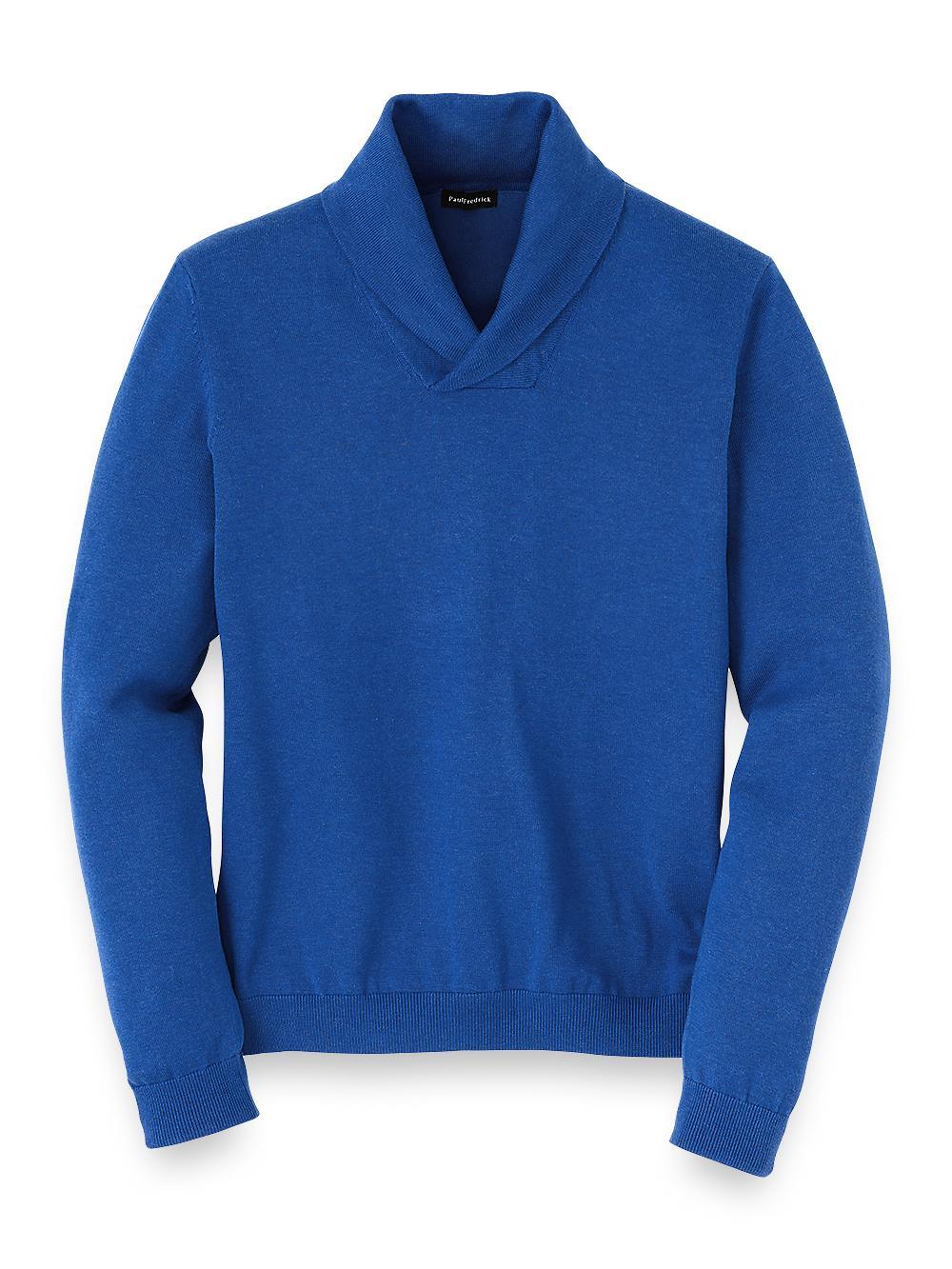 Supima Cotton Shawl Collar Sweater - Blue Product Image