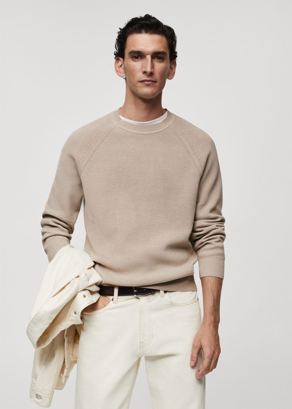 MANGO MAN - Ribbed round-neck sweater light/pastel greyMen Product Image