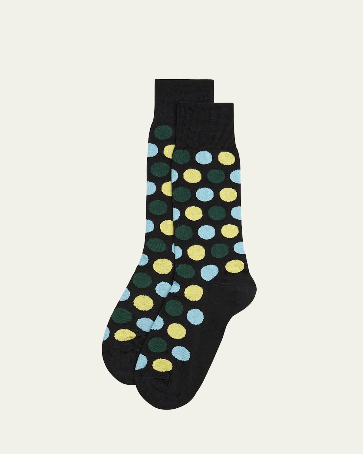 Mens Ilario Polka Dot Cotton-Stretch Crew Socks Product Image