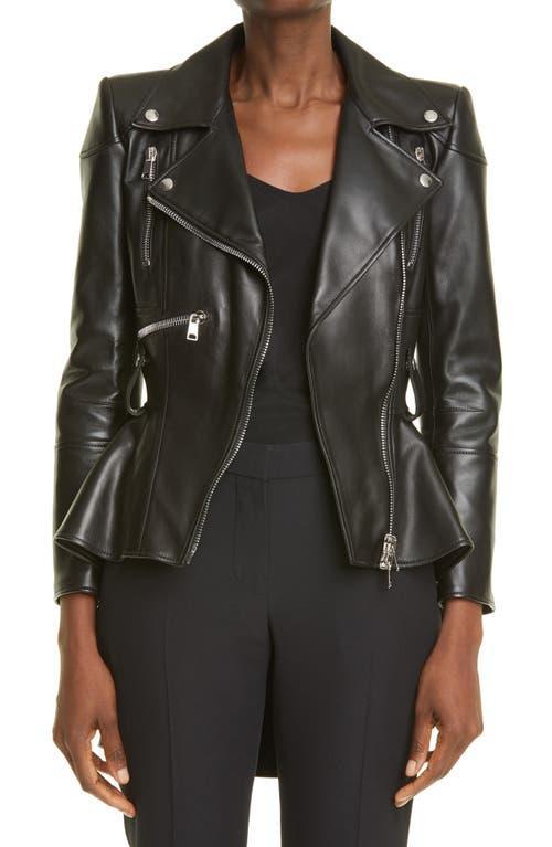 Alexander McQueen Peplum Leather Moto Jacket Product Image