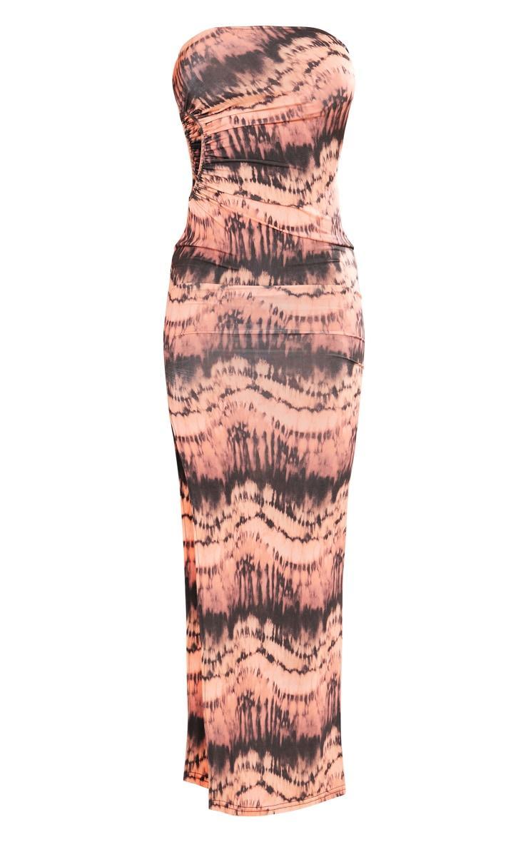 Orange Abstract Printed Cut Out Slit Bandeau Maxi Dress Product Image