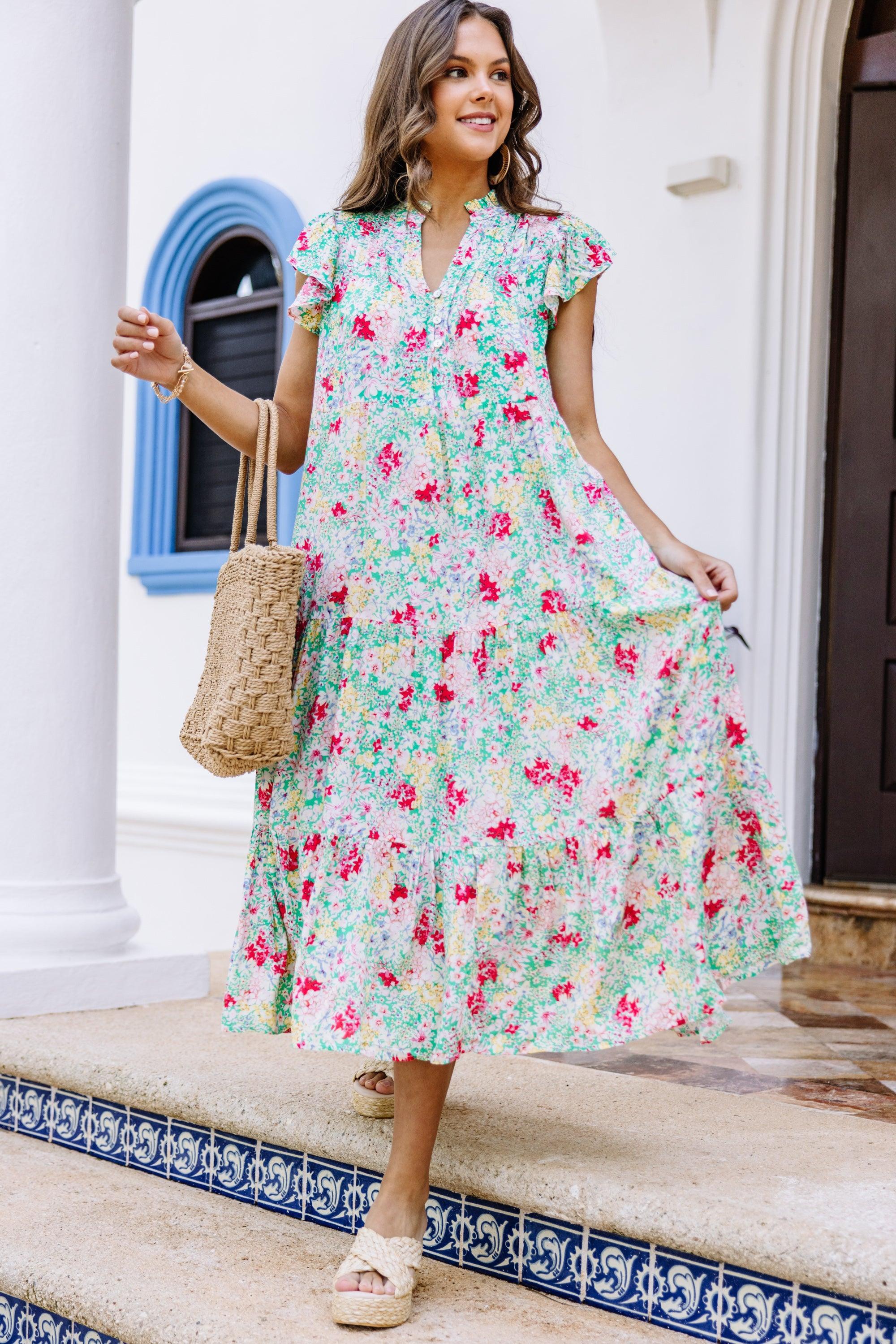 It's Another Day Green Ditsy Floral Midi Dress Female Product Image