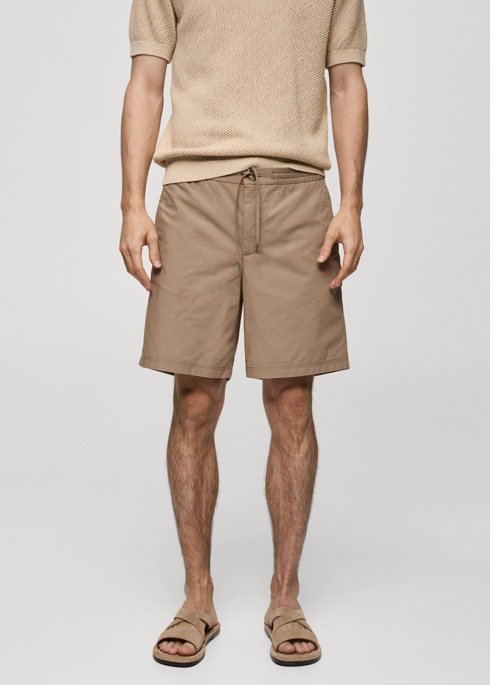 MANGO MAN - 100% cotton drawstring Bermuda shorts beigeMen Product Image