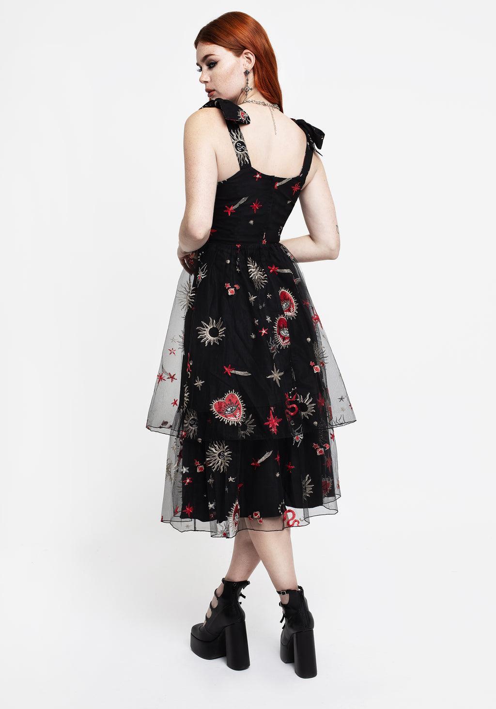 Bloodlust Embroidered Corset Midi Dress Product Image