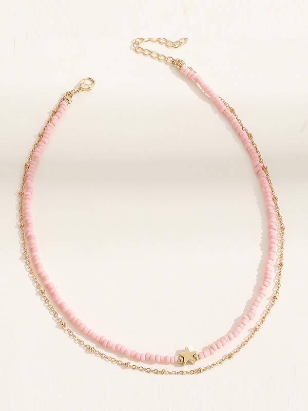 Beaded Chains Contrast Color Double Layered Dainty Necklace Necklaces Accessories Product Image