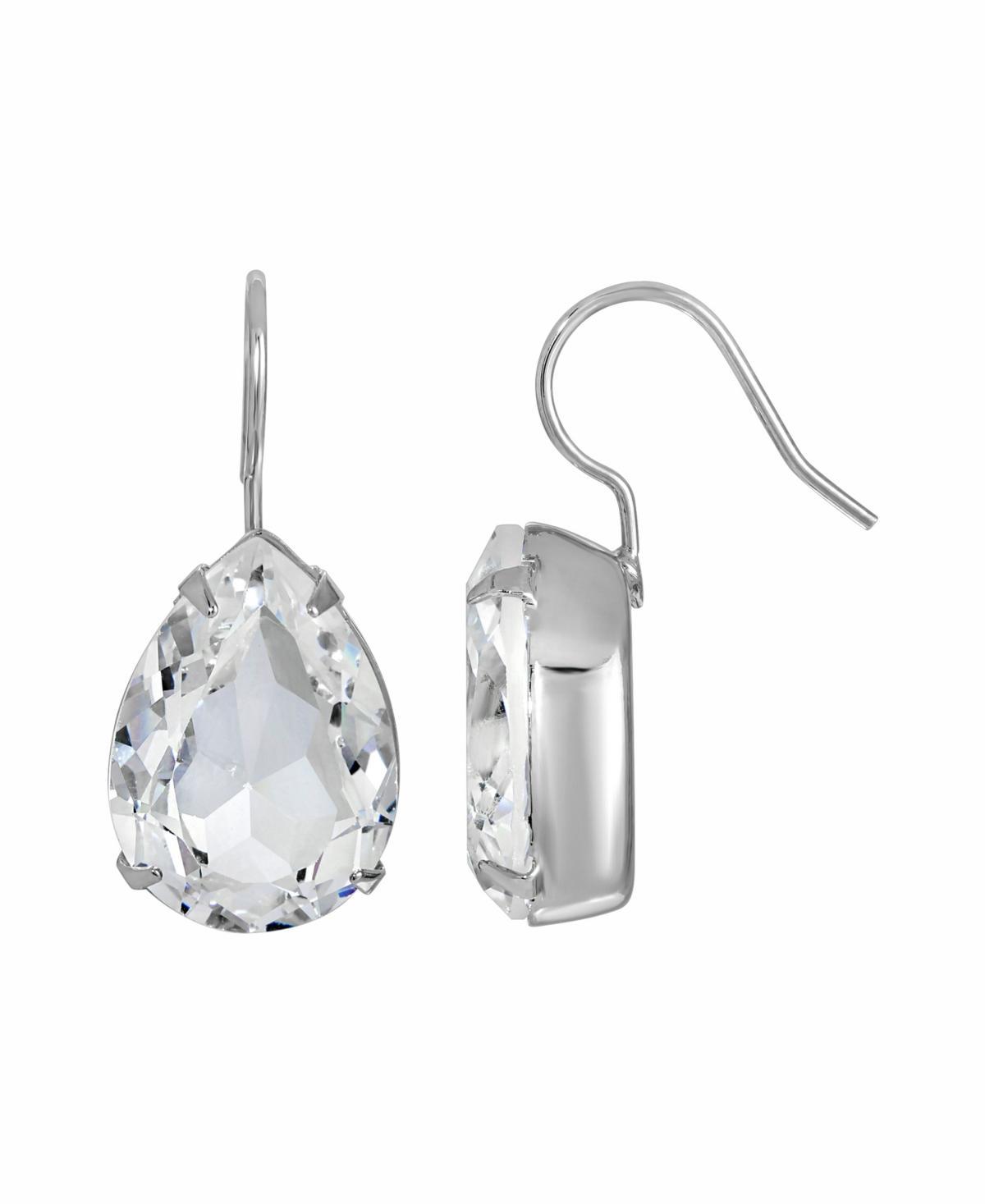 1928 Simulated Crystal Teardrop Wire Earrings, Womens, Grey Product Image