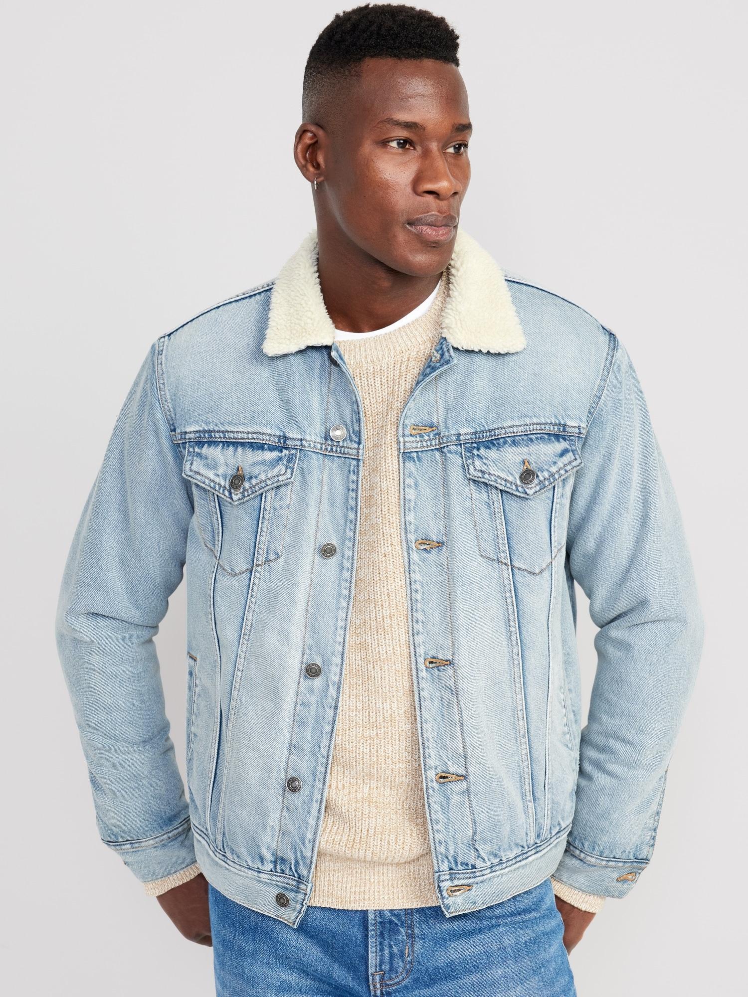 Sherpa-Lined Non-Stretch Jean Jacket for Men Product Image