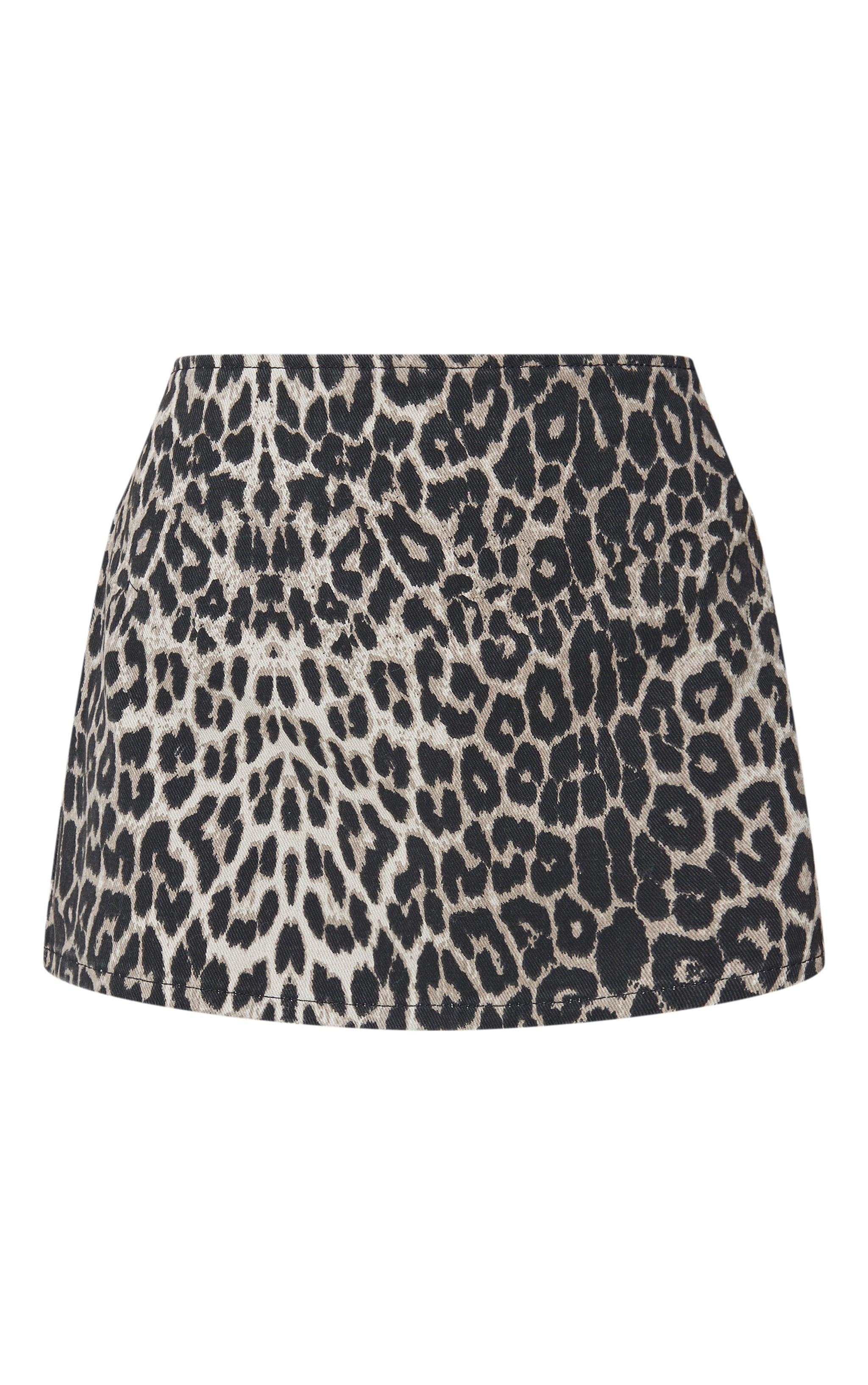 Denim Leopard Print Mini Skirt Product Image