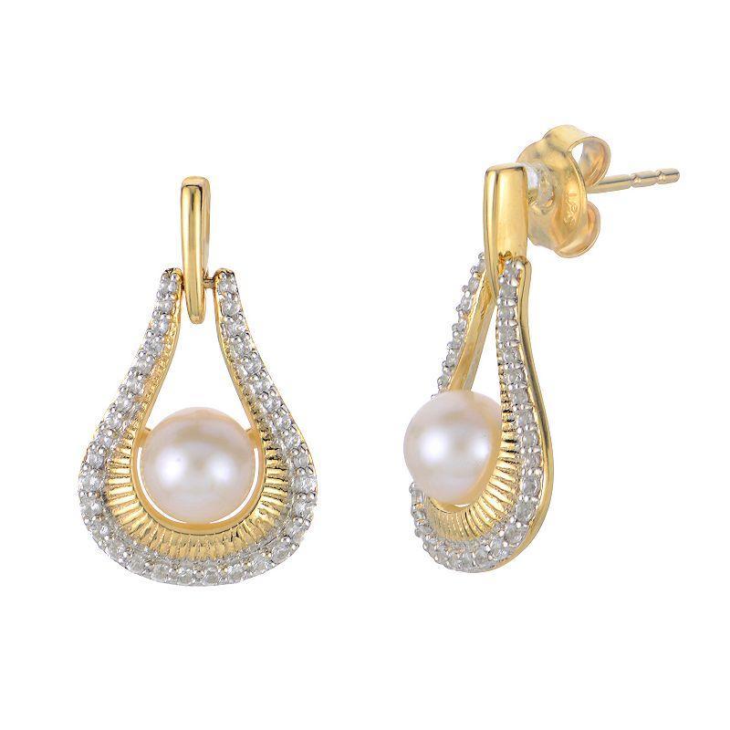 PearLustre by Imperial 14k Gold Over Silver Freshwater Cultured Pearl & Lab-Created White Sapphire Door Knocker Earrings, Womens, Yellow Product Image