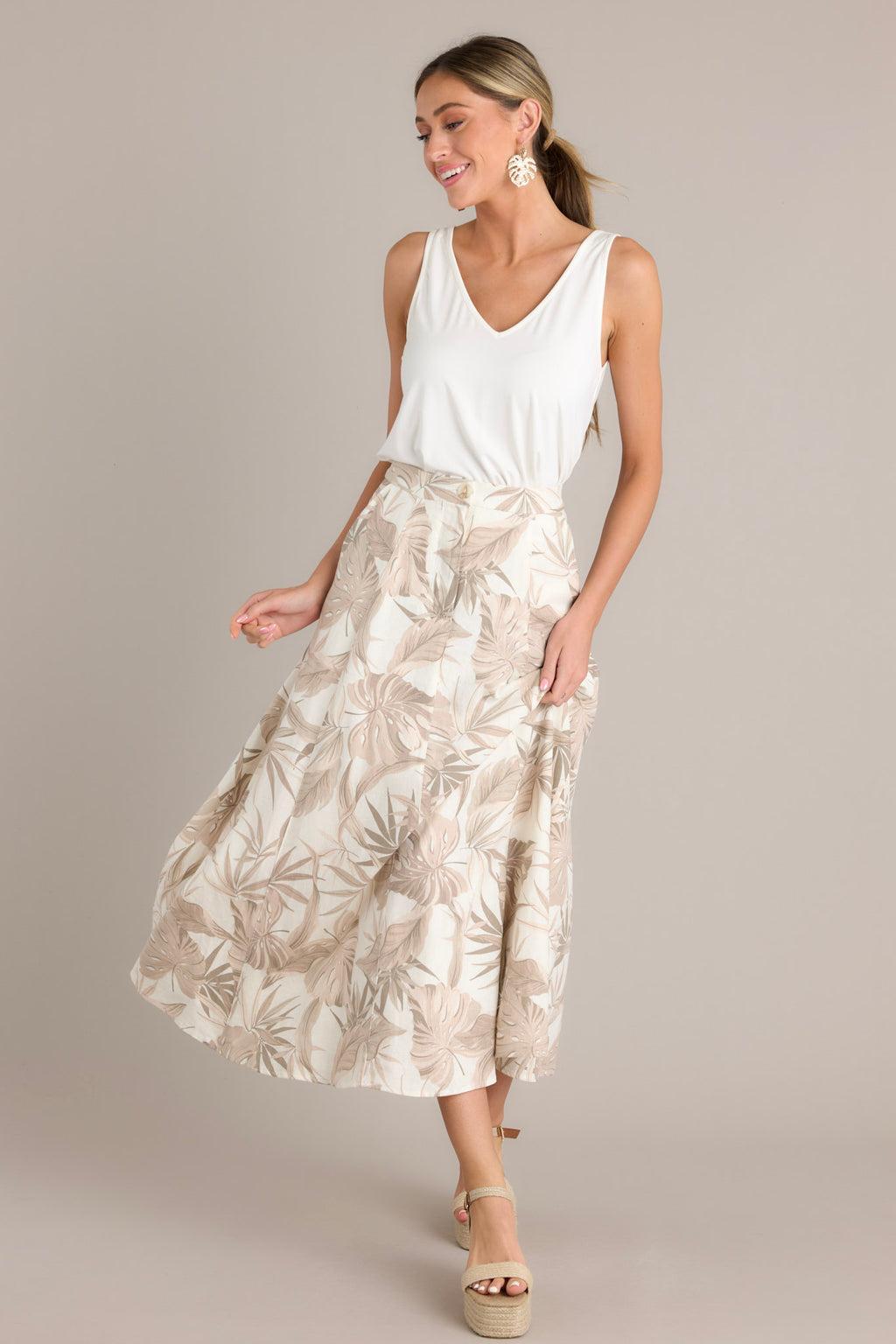 Wave Of Elegance Sandstone Tropical Print Maxi Skirt Product Image