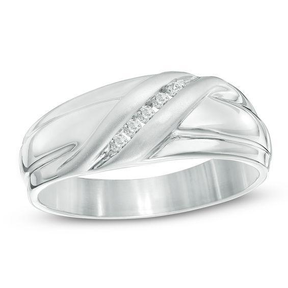 Men's 1/10 CT. T.w. Diamond Slant Band in Sterling Silver Product Image