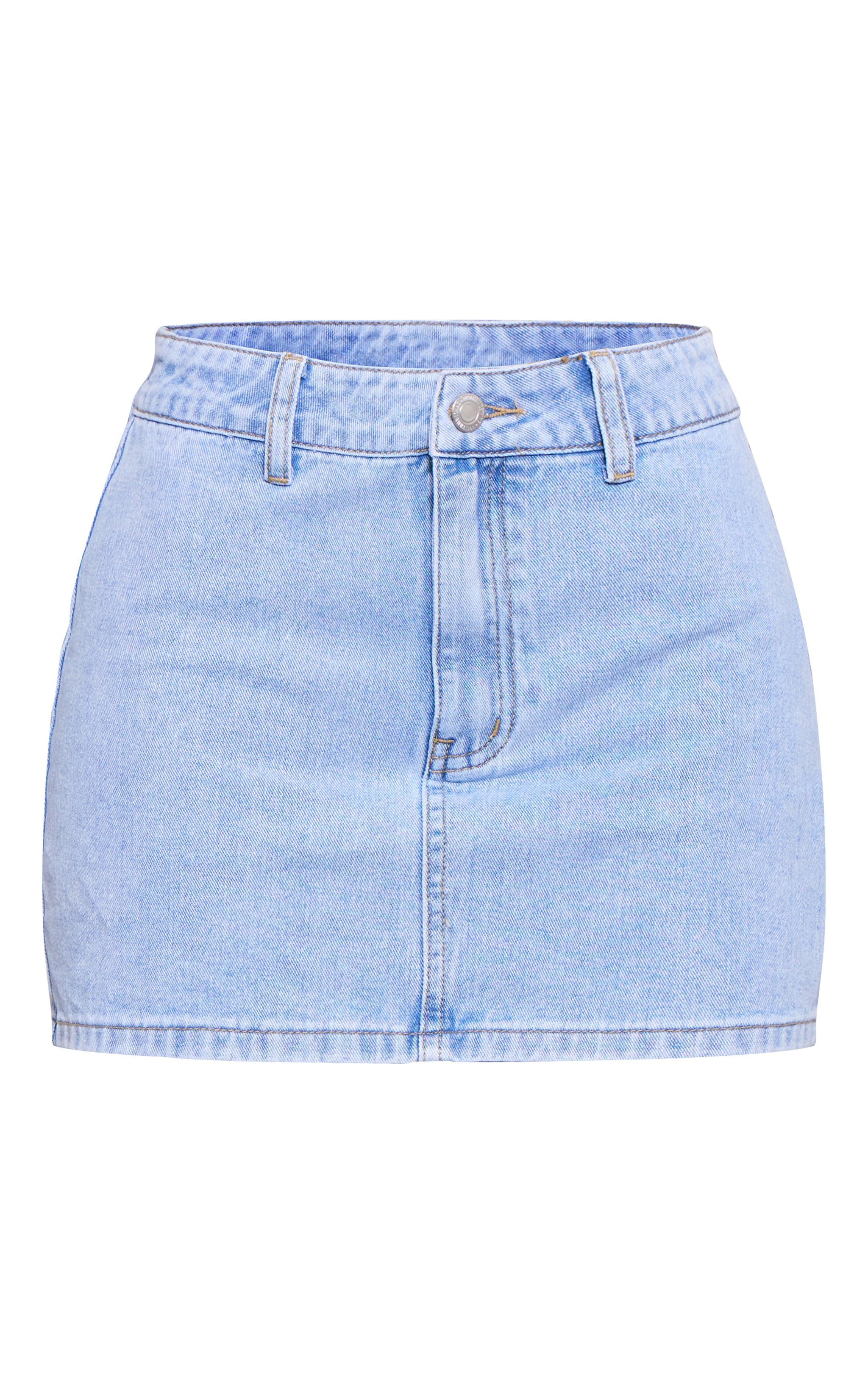 Petite Light Blue Denim Embroidered Mini Skirt Product Image