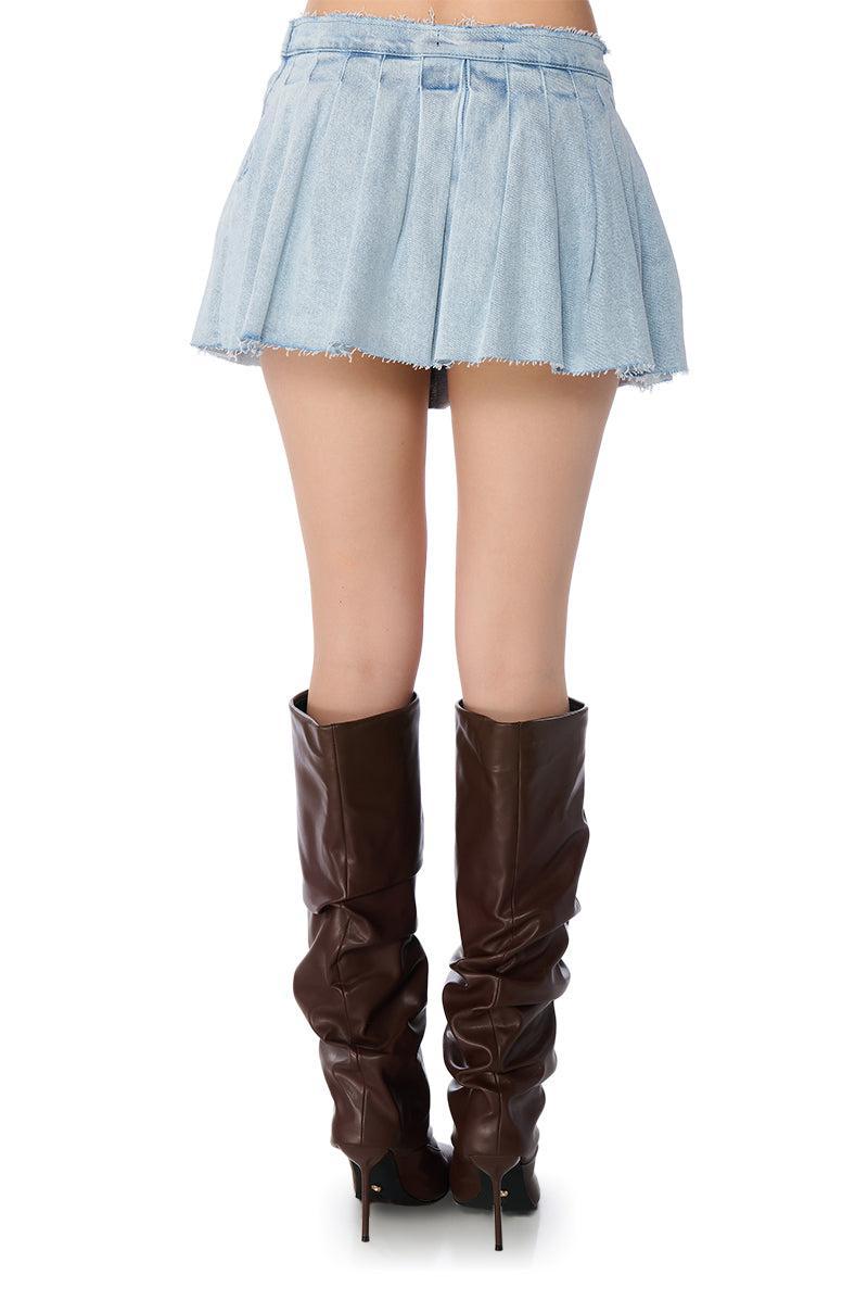 ARIA PLEATED DENIM MINI SKIRT Product Image