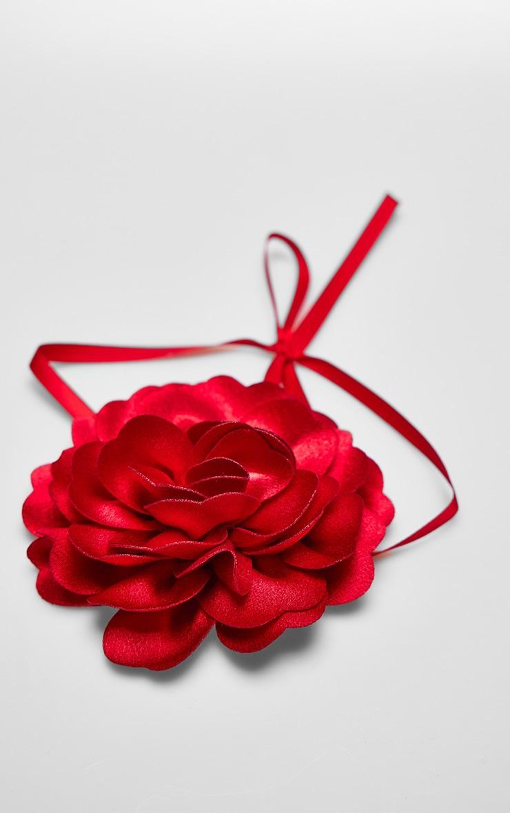 Red Satin Flower Tie Ribbon Choker Product Image