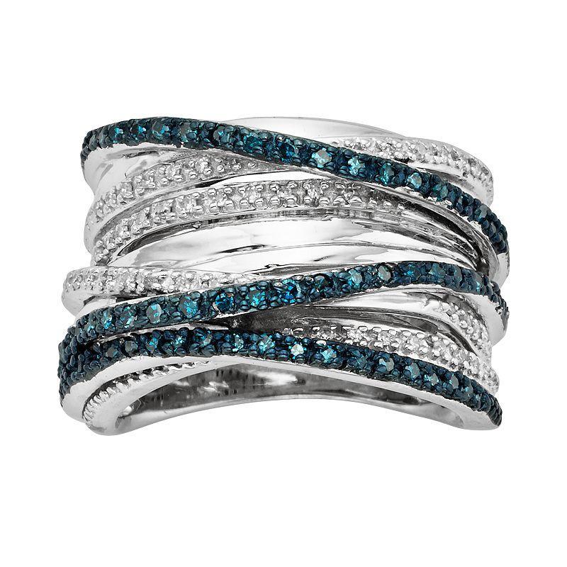 Jewelexcess Sterling Silver Two-Tone 1/2-ct. T.W. Blue and White Diamond Orbit Ring, Womens Product Image