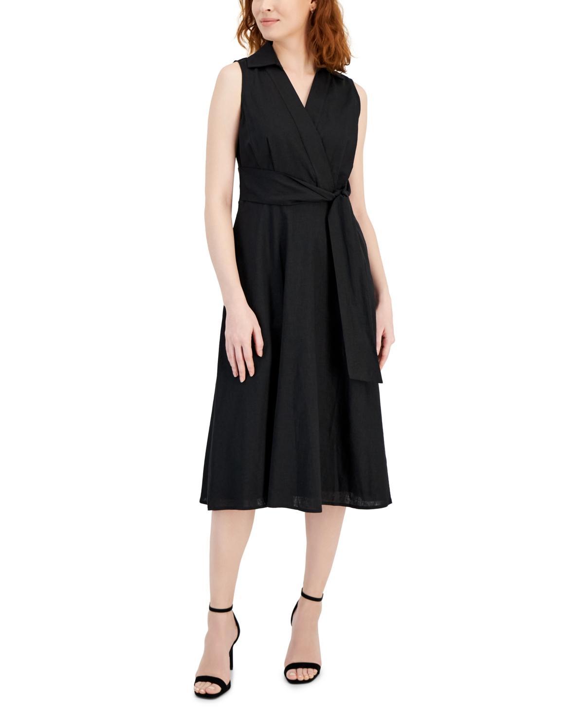 Tahari Asl Womens Faux-Wrap Linen Midi Dress product image