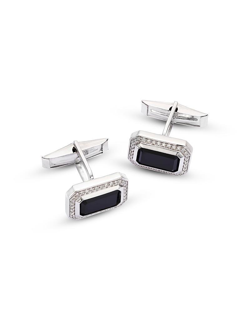 Bloomingdales Mens Onyx & Diamond Halo Cufflinks in 14K White Gold Product Image