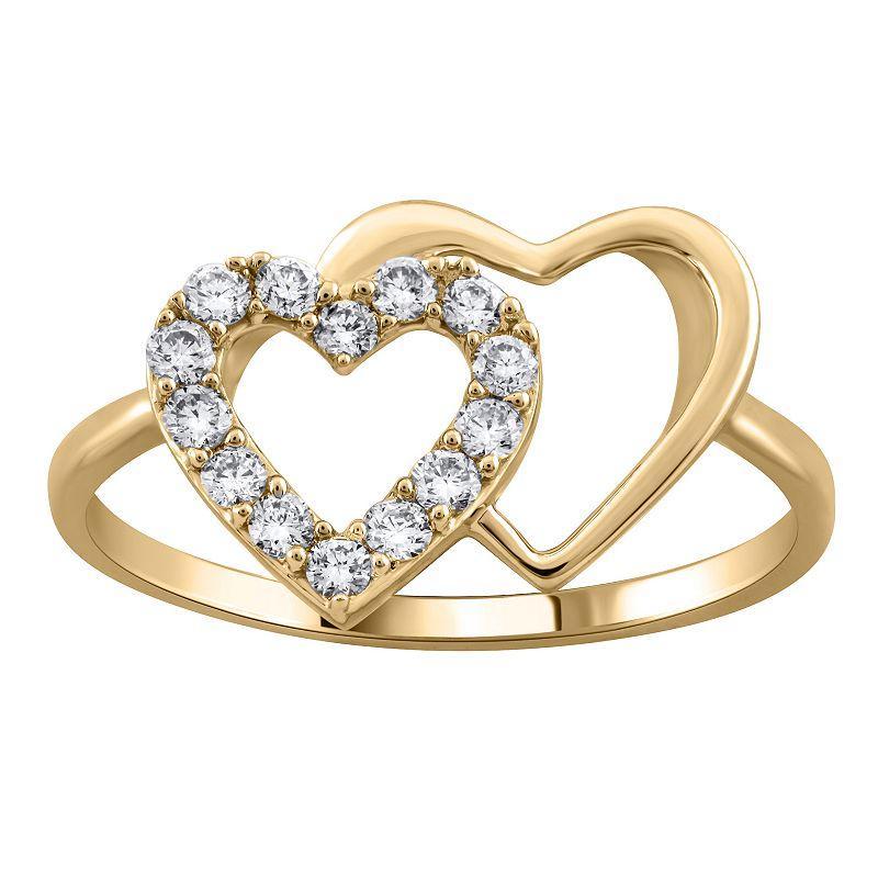 Arctic Clear 14k Gold 1/4 Carat T.W. Lab-Grown Diamond Double Heart Promise Ring, Womens Yellow Product Image