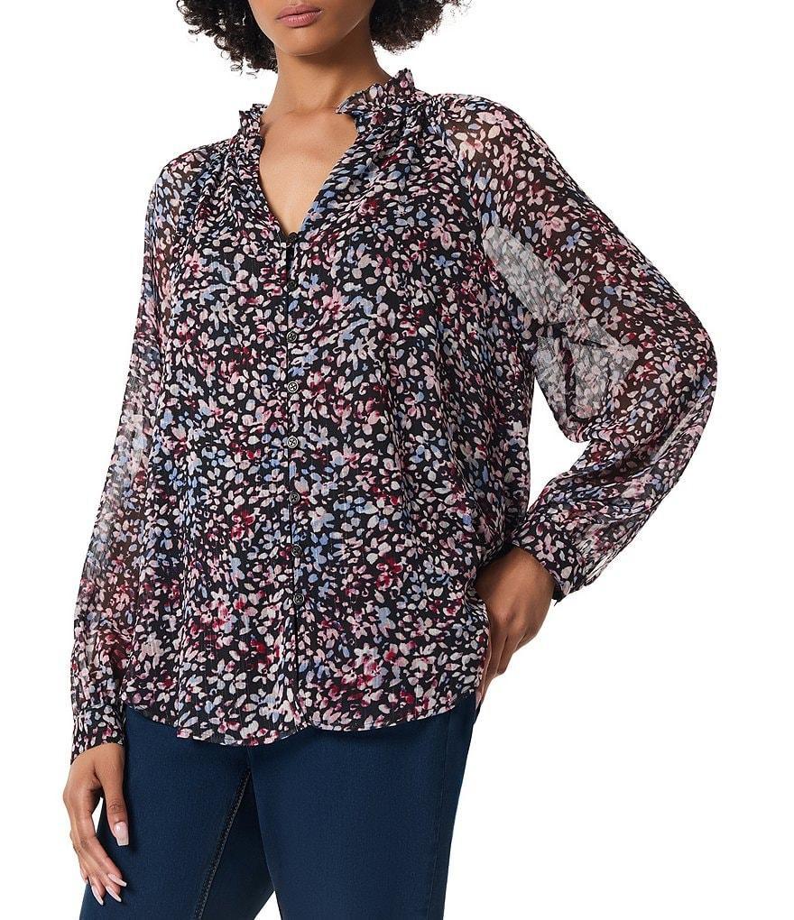 Jones New York Printed Chiffon Long Raglan Sleeve Peasant Blouse Product Image