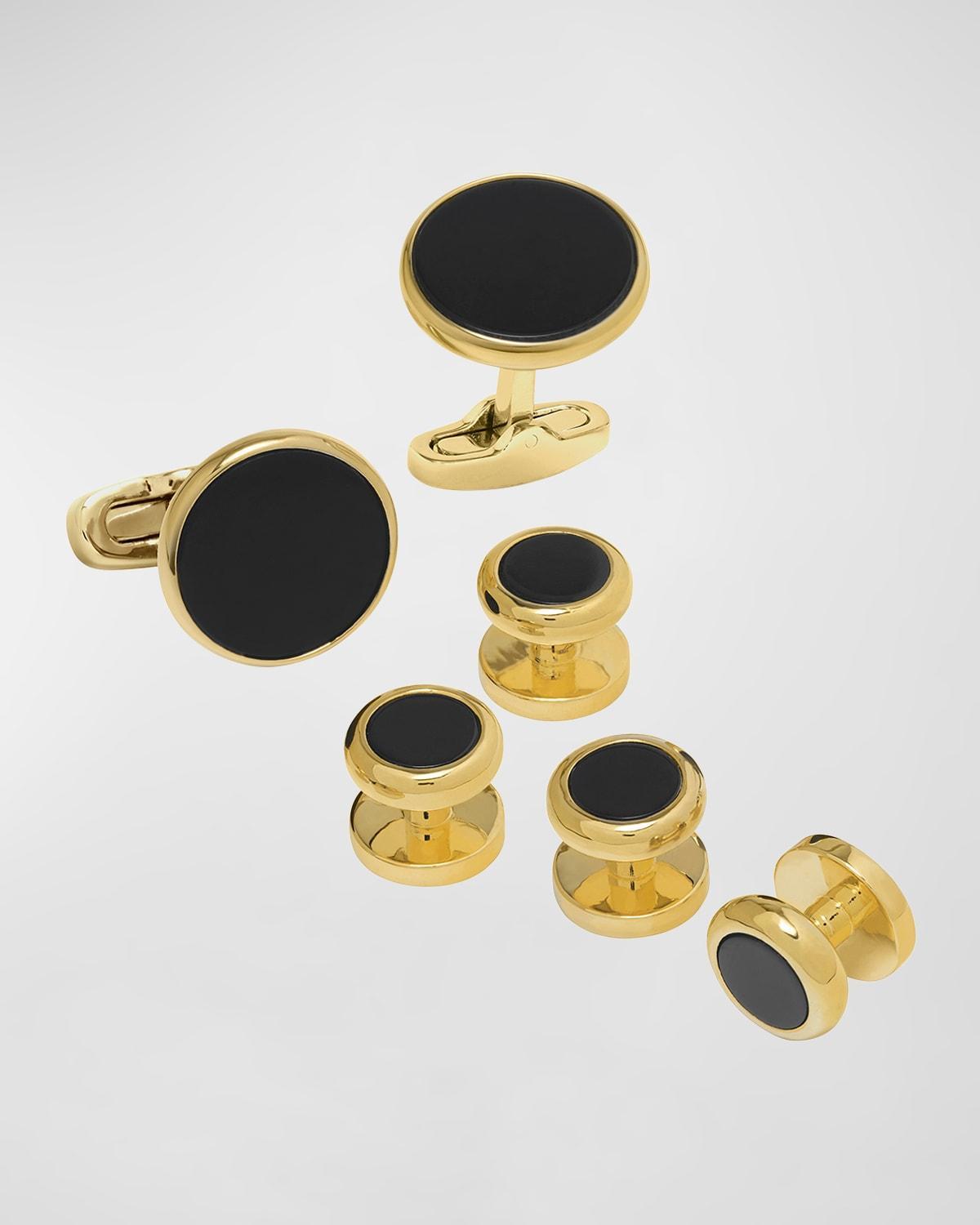 Men's Classic Round Mother-Of-Pearl Cufflink Stud Set Product Image