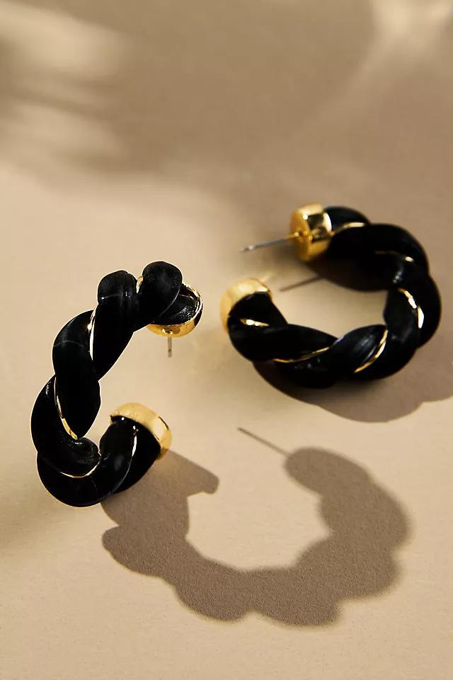 Faux-Leather Twist Hoop Earrings Product Image