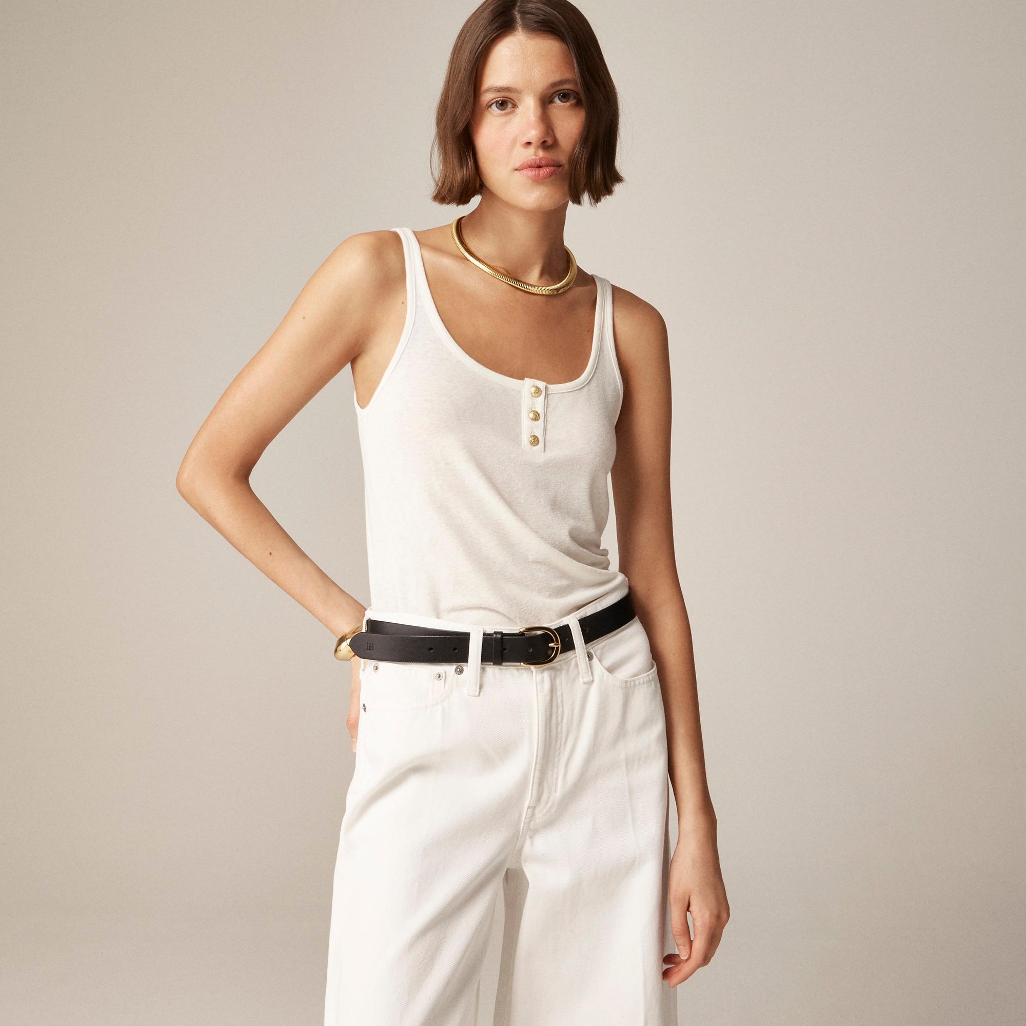 Henley tank top in stretch linen blend Product Image