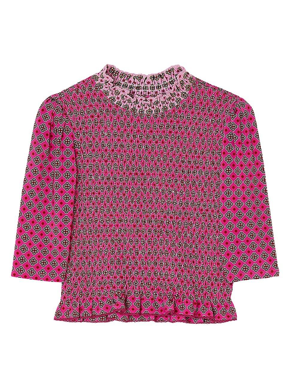 Womens Patterned Smocked Blouse Product Image