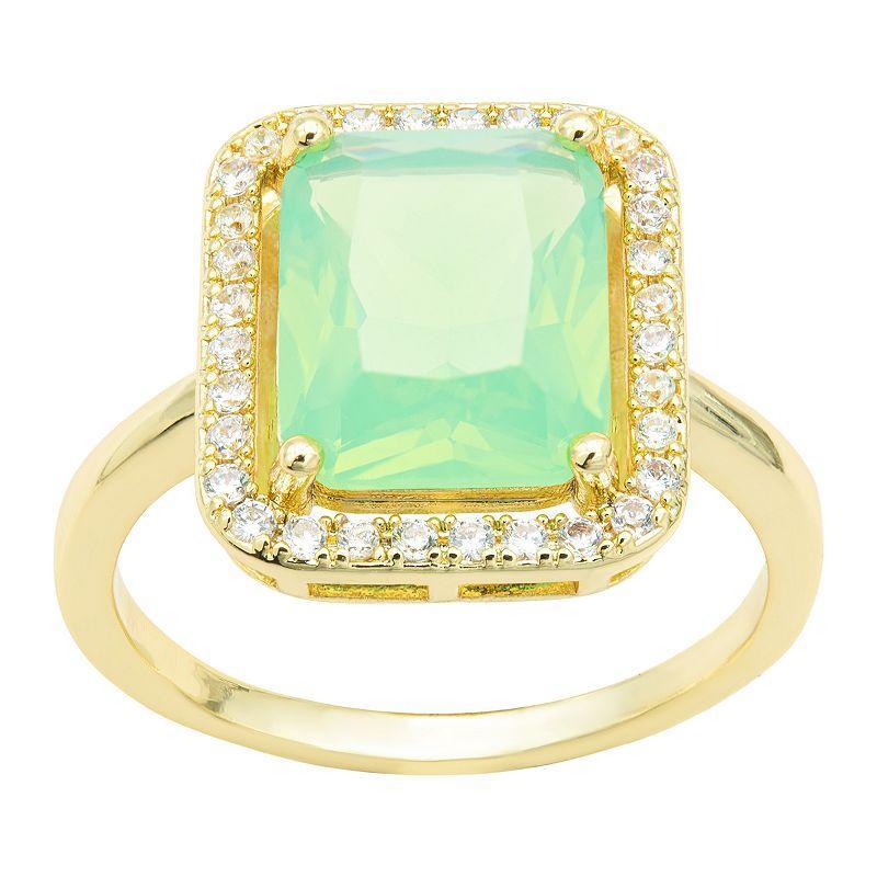 City Luxe Gold Tone Green Opal Crystal & Cubic Zirconia Halo Ring, Womens Product Image