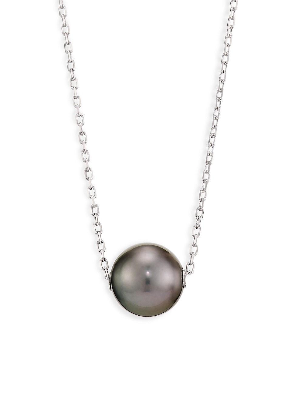 Womens 10MM Black Cultured Pearl & 18K White Gold Pendant Necklace Product Image