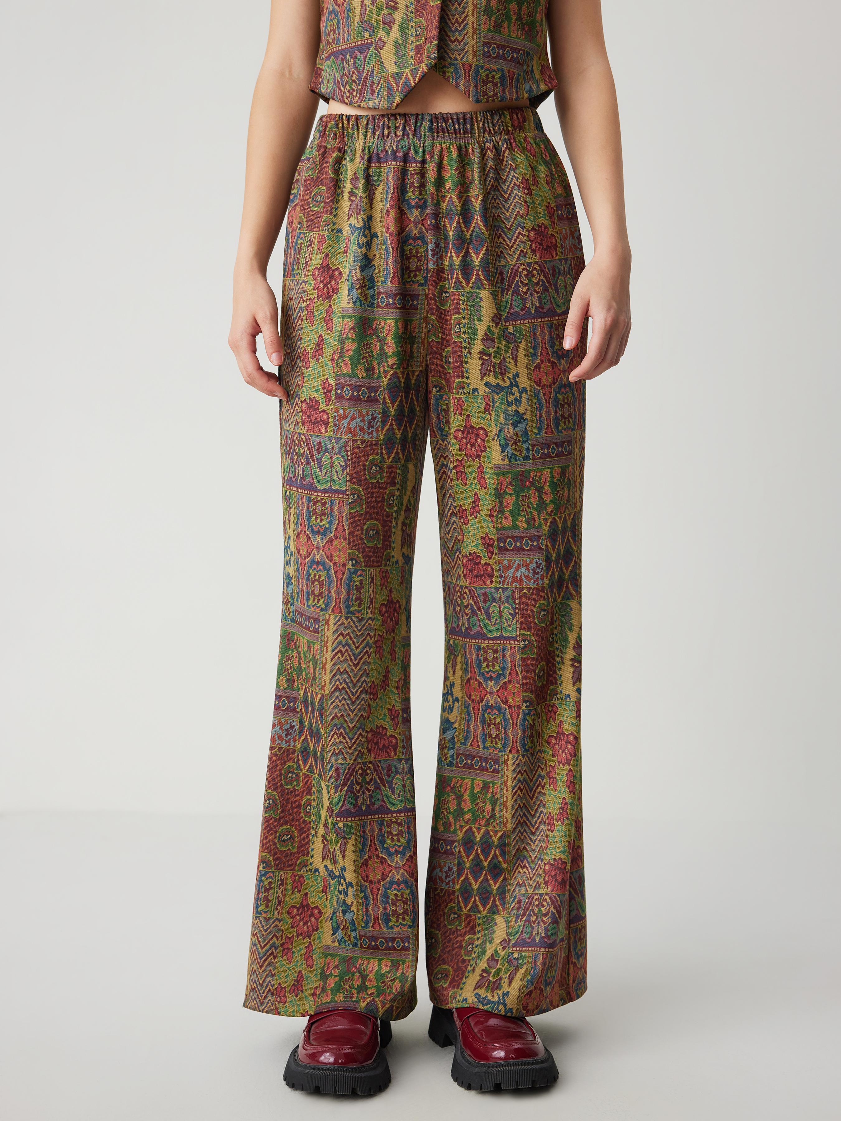 Elastic Waist Retro Aztec Flared Trousers Product Image